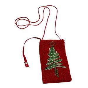 Beaded Christmas Tree Club Bag Two Pocket Crossbody Bamboo Trading Company GUC